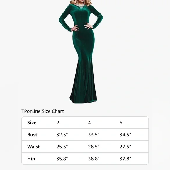 Elegant Green Velvet Evening Gown - Picture 3 of 3